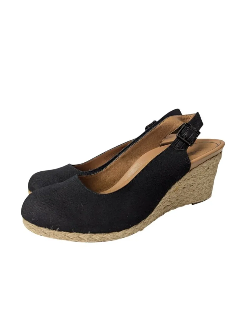 Vionic Coralina Black Canvas Espadrille Wedge Slingback Sandals Womens 8 Comfort